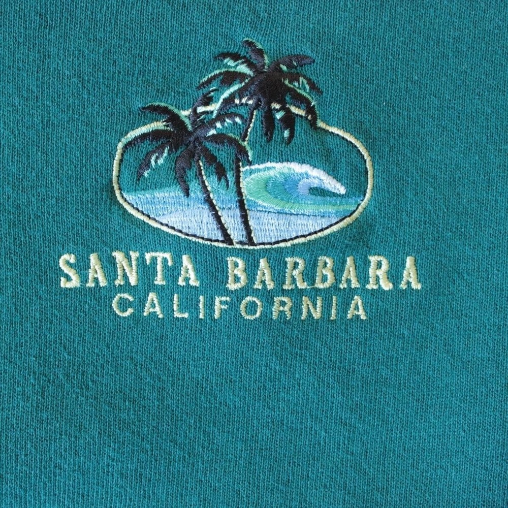 Jerzees Santa Barbara California Sweatshirt Size M Teal Vintage Embroidered 90s - Picture 3 of 6
